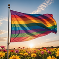 Pride flag at sunset over Montana, symbolizing LGBTQ+ support at Peaks and Valleys Therapy in Missoula, MT. Visit www.missoul