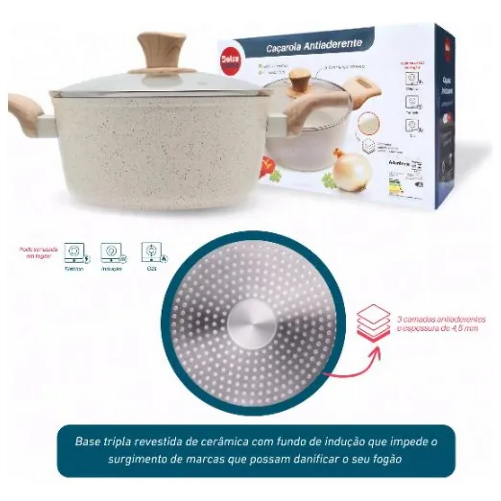 Miniatura: Panela Caçarola Indução C/tampa Vidro 2,4l Creme -dolce Home