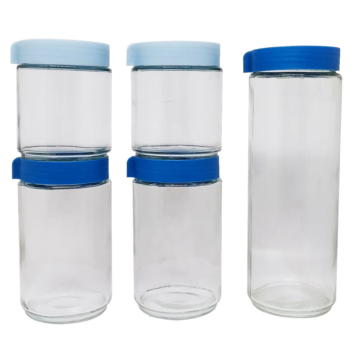 Conjunto Potes De Vidro Empilhável 5 Peças Azul
