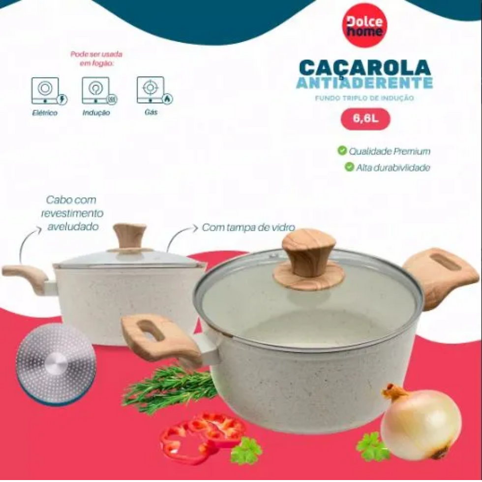 Miniatura: Panela Caçarola Indução C/tampa Vidro 2,4l Creme -dolce Home