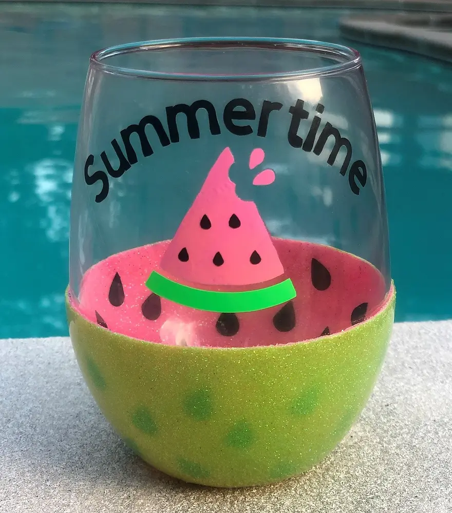 Summertime Watermelon Stemless Wine Glass