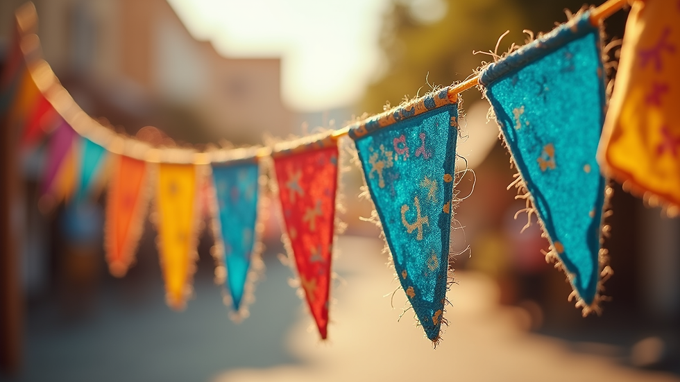 Eye-level view of a colorful hand-painted occasion banner