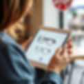 A woman is ordering glasses from a tablet she is holding in her hands.jpg