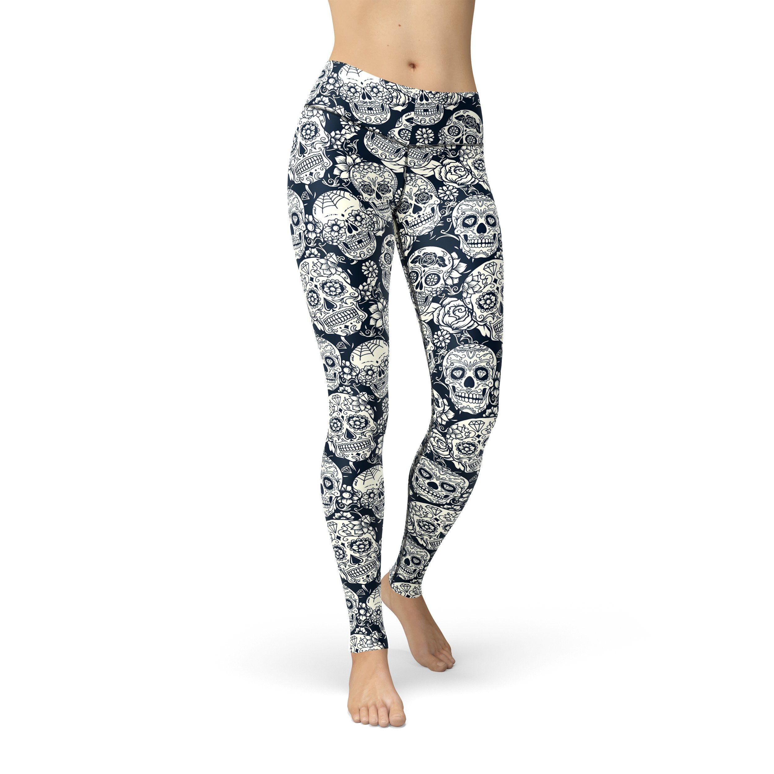 Jean Black White Skulls Leggings
