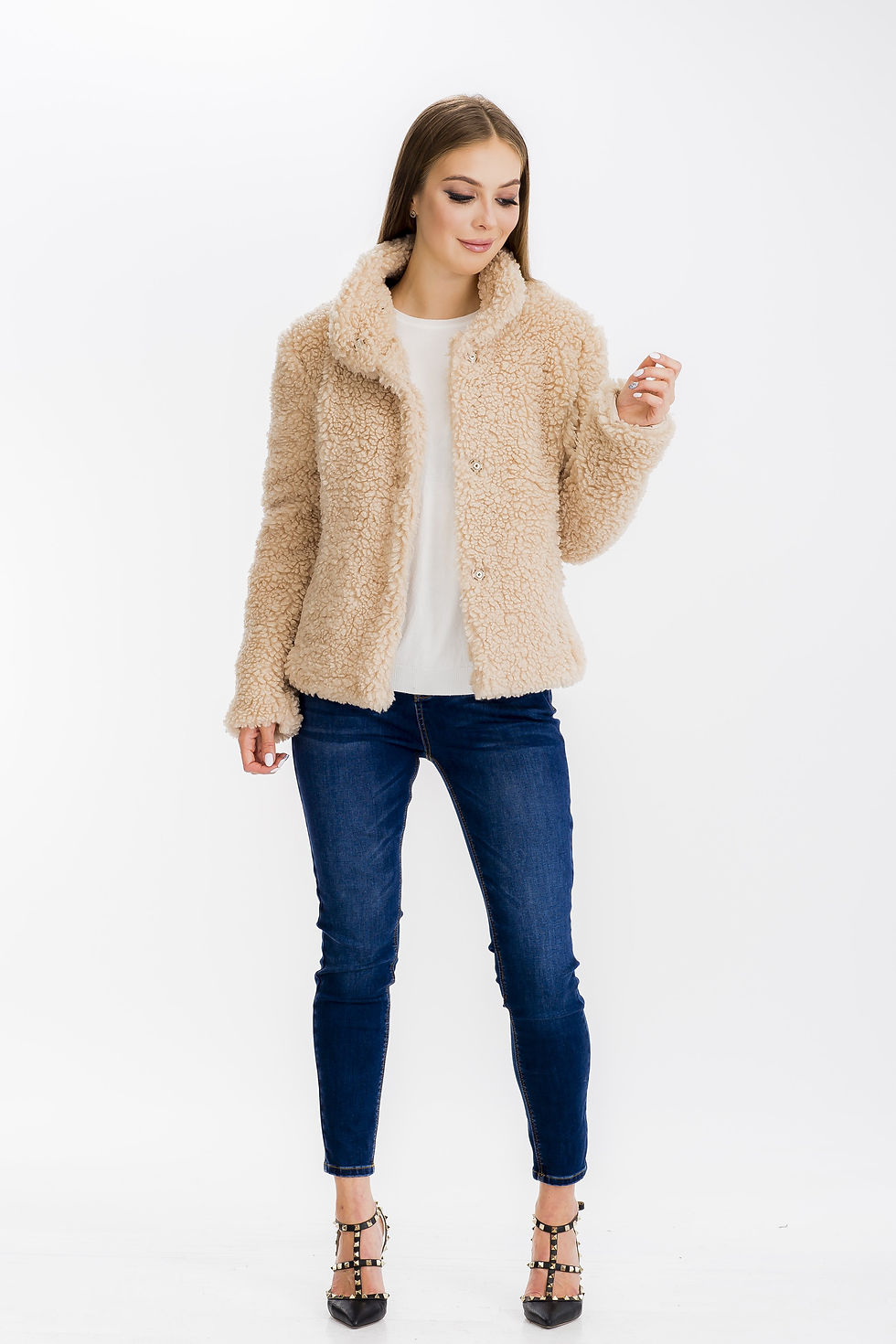 Thumbnail: Faux Fur Snap Closure Jacket | Womens | Baciano