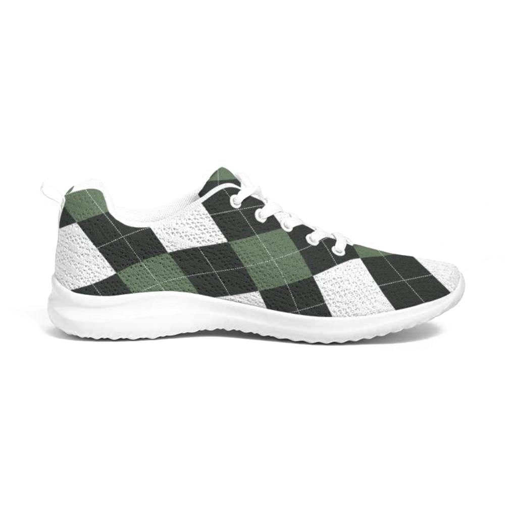 Women's Sneakers, Green & White Plaid Running Shoes - WS7209