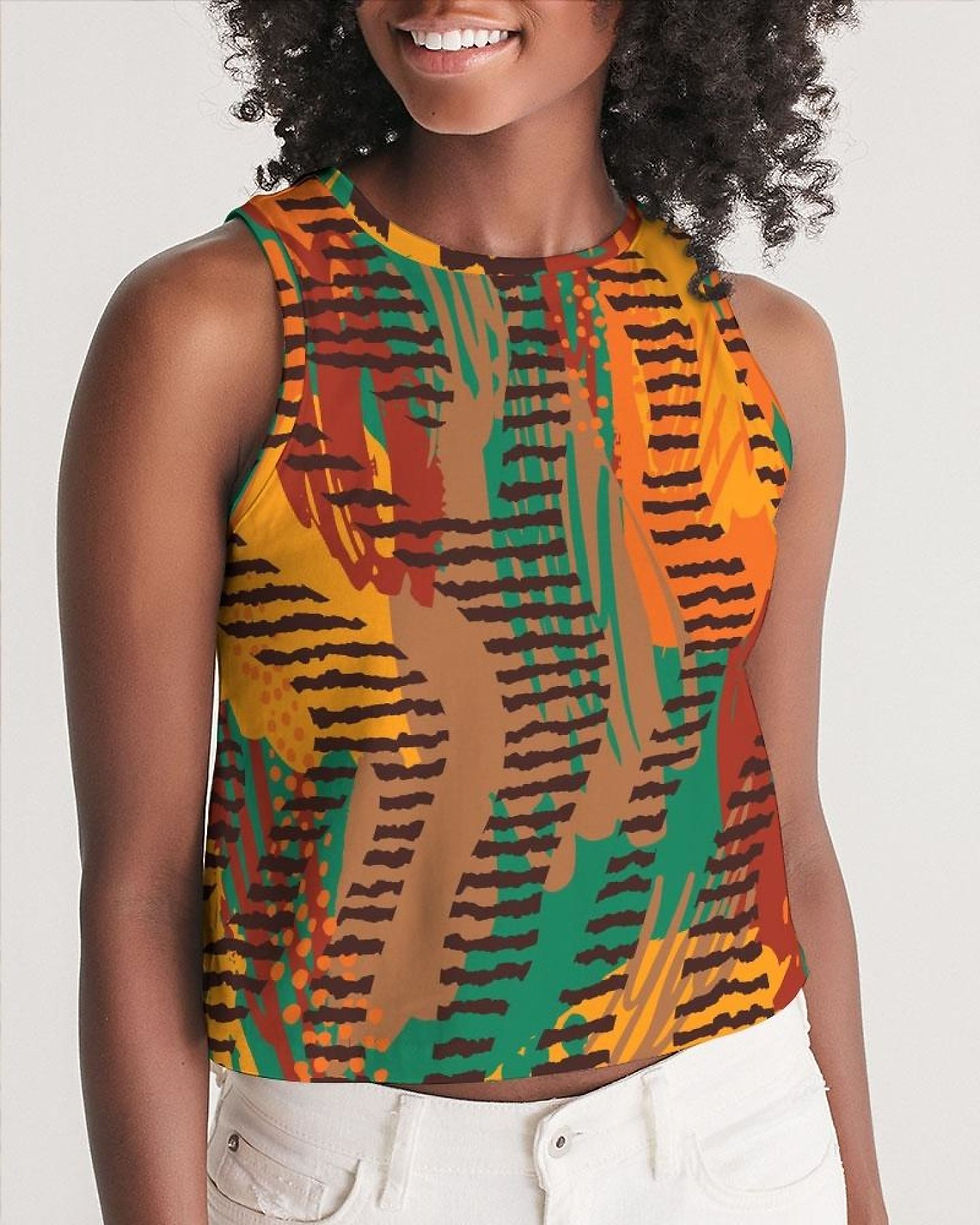 Thumbnail: Womens Shirts, Orange And Brown Geometric Style Sleeveless Cropped Tank Shirt