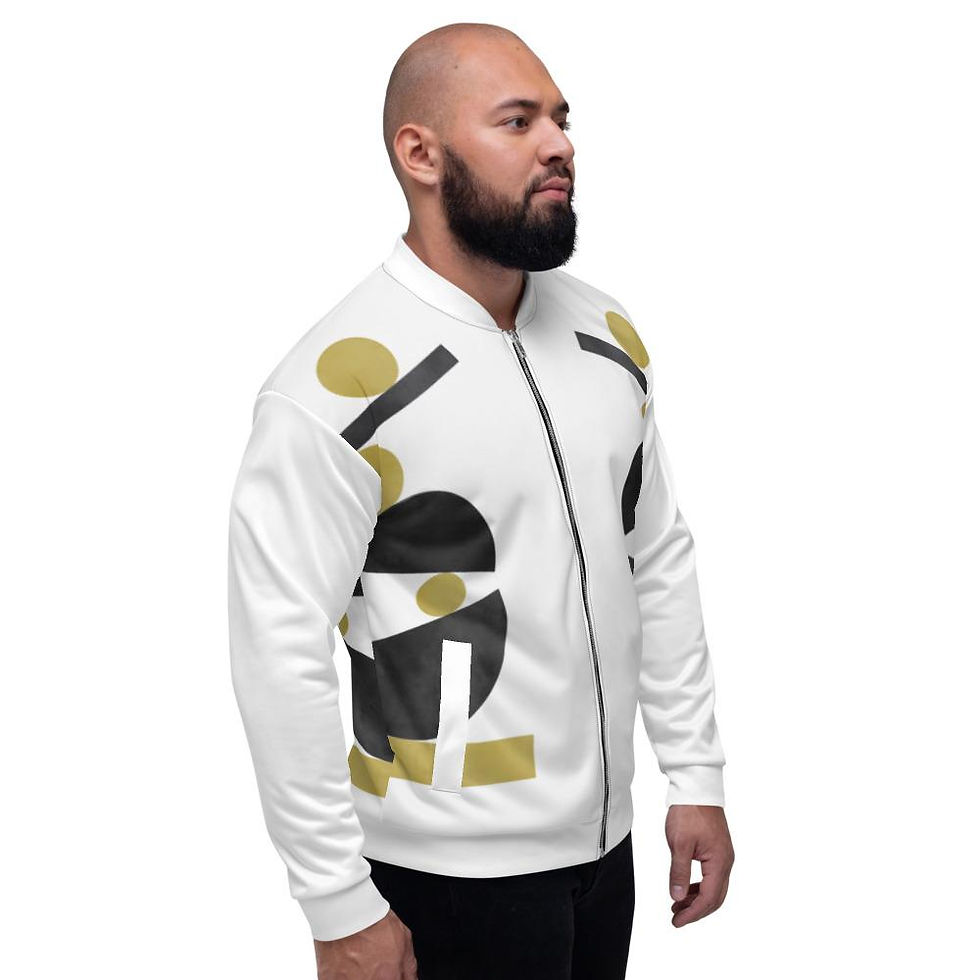 Thumbnail: Mens Bomber Jacket, White & Gold Geometric Style
