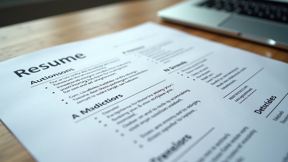 Close-up view of a well-organized resume with clear sections and bullet points