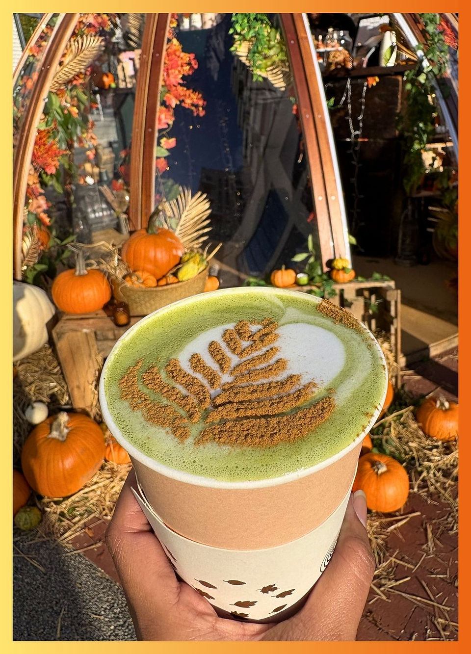 Spiced pumpkin matcha latte at the Get Living Pumpkin Patch, One Maidenhead