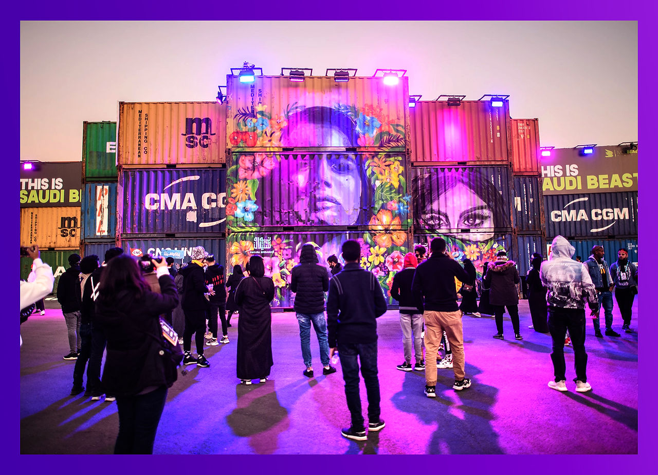 An interactive art installation at MDL Beast Music Festival, Saudi Arabia, designed by Kit and Caboodle, Architects of Happiness, enhancing the festival’s immersive experience.