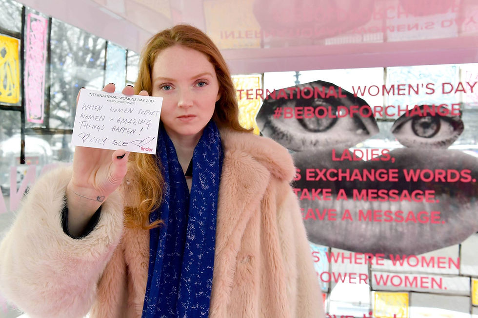 Tinder BeBoldForChange Kit and Caboodle Lily Cole International Womens Day 2017