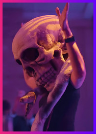 Skull-masked performer at Daylesford Organic Day of the Dead Fiesta