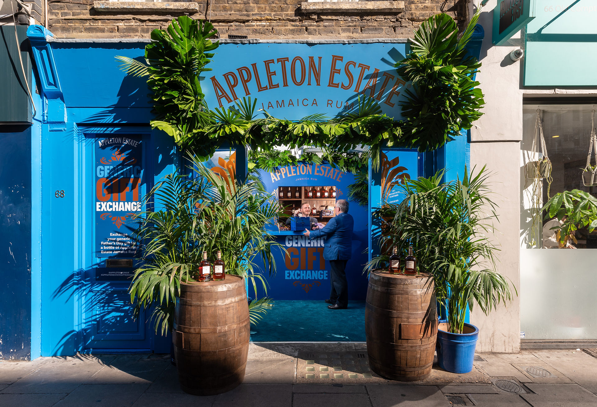Appleton Estate pop-up entrance featuring tropical decor and premium branding.