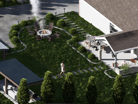 Landscape design. Fire pit. porch. patio. pergola.