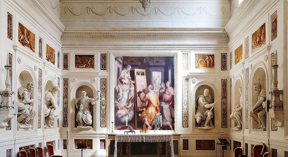 Cappella di San Luca - da sinistra: San Giovanni, San Luca, Melchidesech, San luca che dipinge la Madonna, Giosuè, San Pietro, San Paolo.