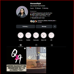 Screenshot of The VA Edit PH Instagram page with story highlights and curated content.