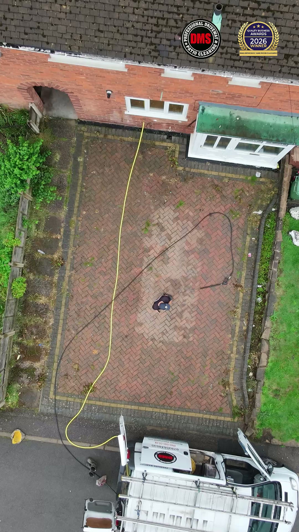 Arial view of a DMS Driveway and Patio Cleaning job in Walsall.mov