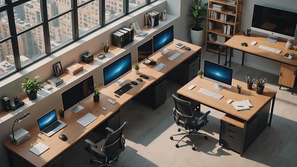 High angle view of a modern 3D design workspace