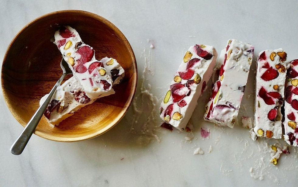 Sweet Cherry and Coconut Semifreddo with Pistachios - Calories: 184