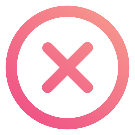 Círculo rosa con una cruz en el medio, símbolo de cancelación en negro.