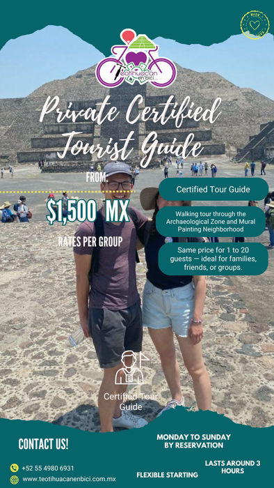 Private Certified Tourist Guide $1,500 MX, tour guide in ancient site context.