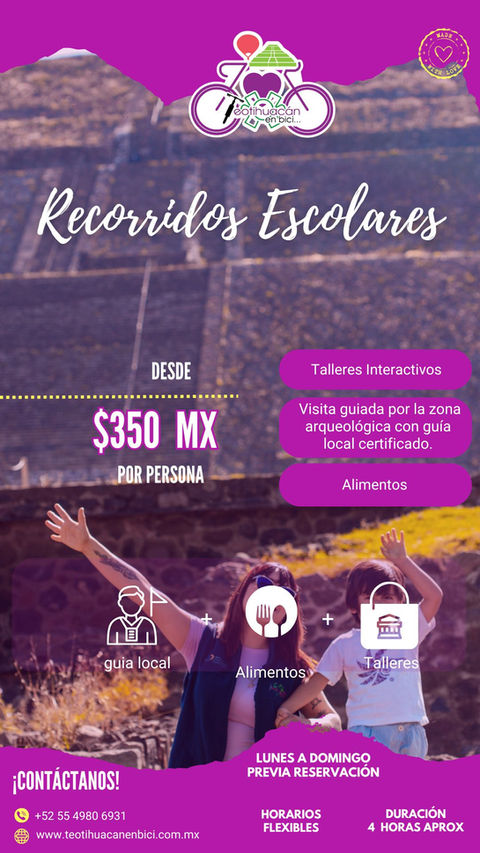 Recorridos Escolares, desde $350 MX por persona. Talleres interactivos y visita guiada.