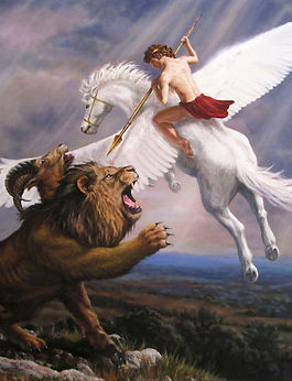 Pegasus and Bellerophon battle Chimera