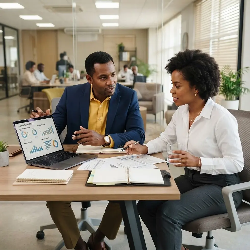 high-quality professional image showing a business owner reviewing financial information w