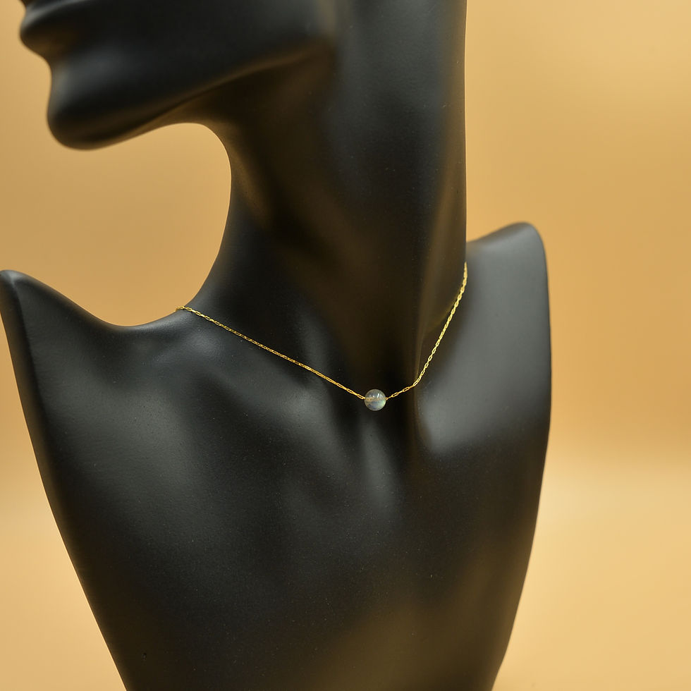 Κολιέ με λαμπραδορίτη και επίχρυση ατσάλινη αλυσίδα – minimal χειροποίητο κόσμημα
