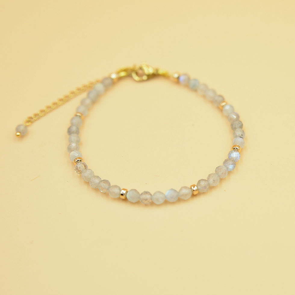 Thumbnail: Χειροποίητο βραχιόλι με λαμπραντορίτη και ατσάλινα στοιχεία.