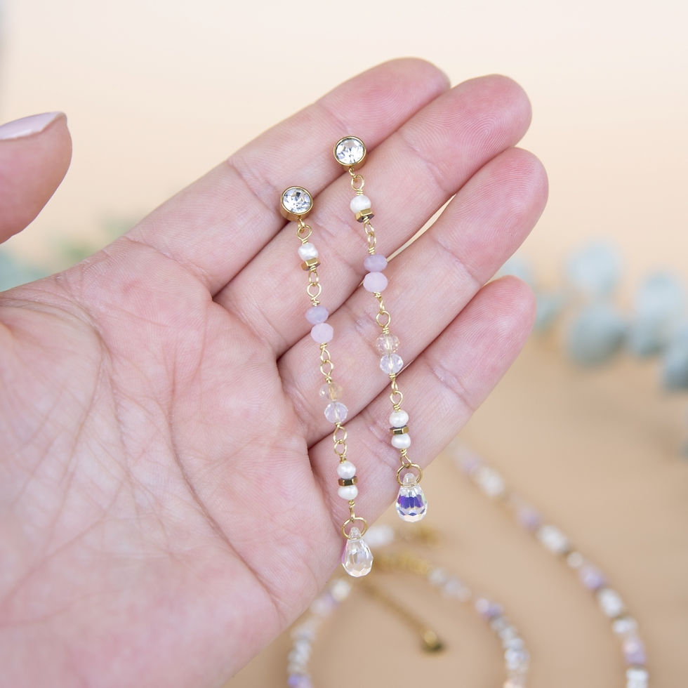 Thumbnail: HANDMADE LONG EARRINGS WITH MOONSTONE, PEARLS