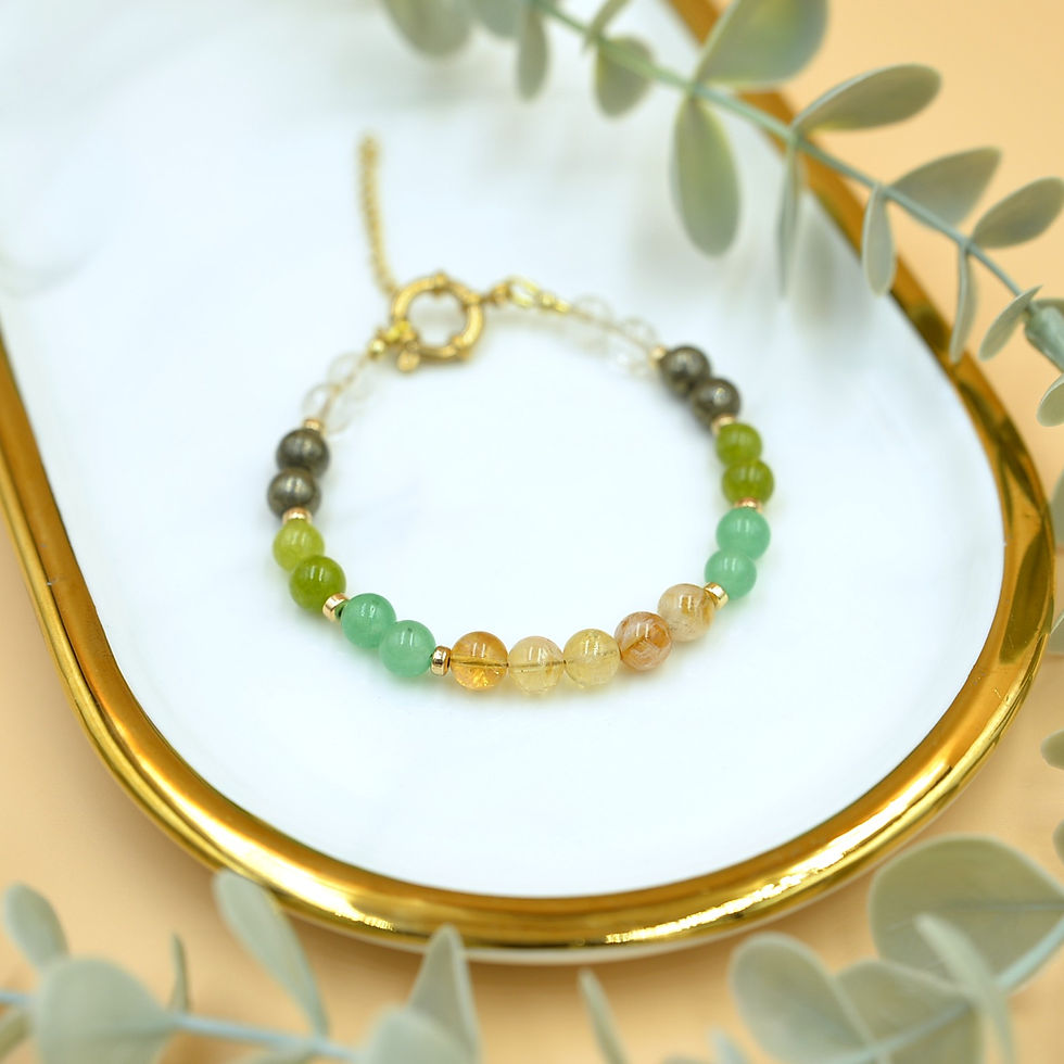 Χειροποίητο βραχιόλι οικονομικής αφθονίας με κιτρίνη πυρίτη και επίχρυσα στοιχεία