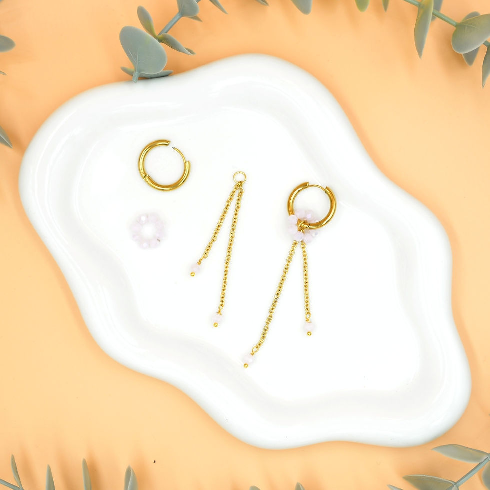 Thumbnail: Χειροποίητα Χρυσά Σκουλαρίκια με Λευκούς Κρυστάλλους