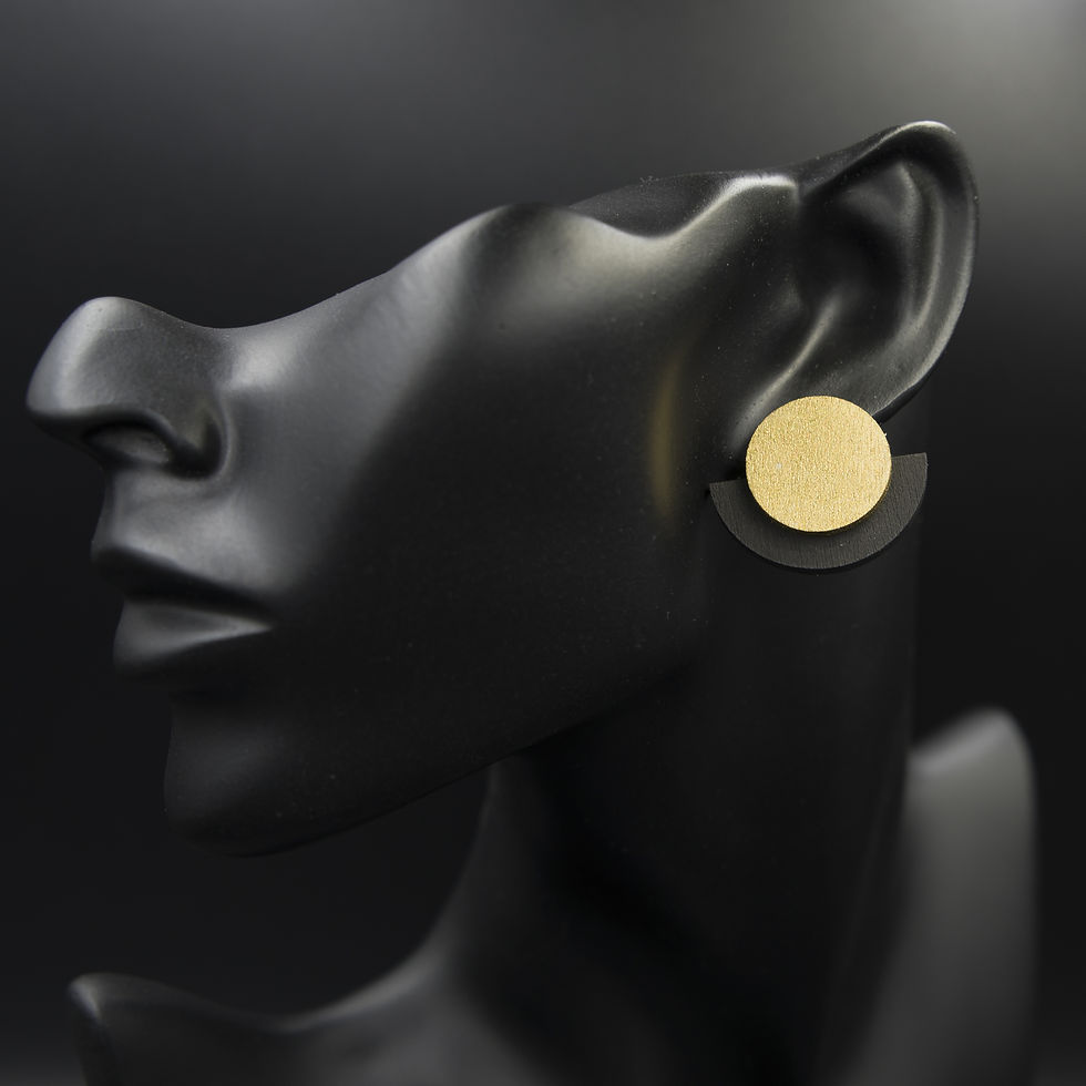 Thumbnail: WOODEN ROUND EARRINGS, TURQUOISE WITH GOLD