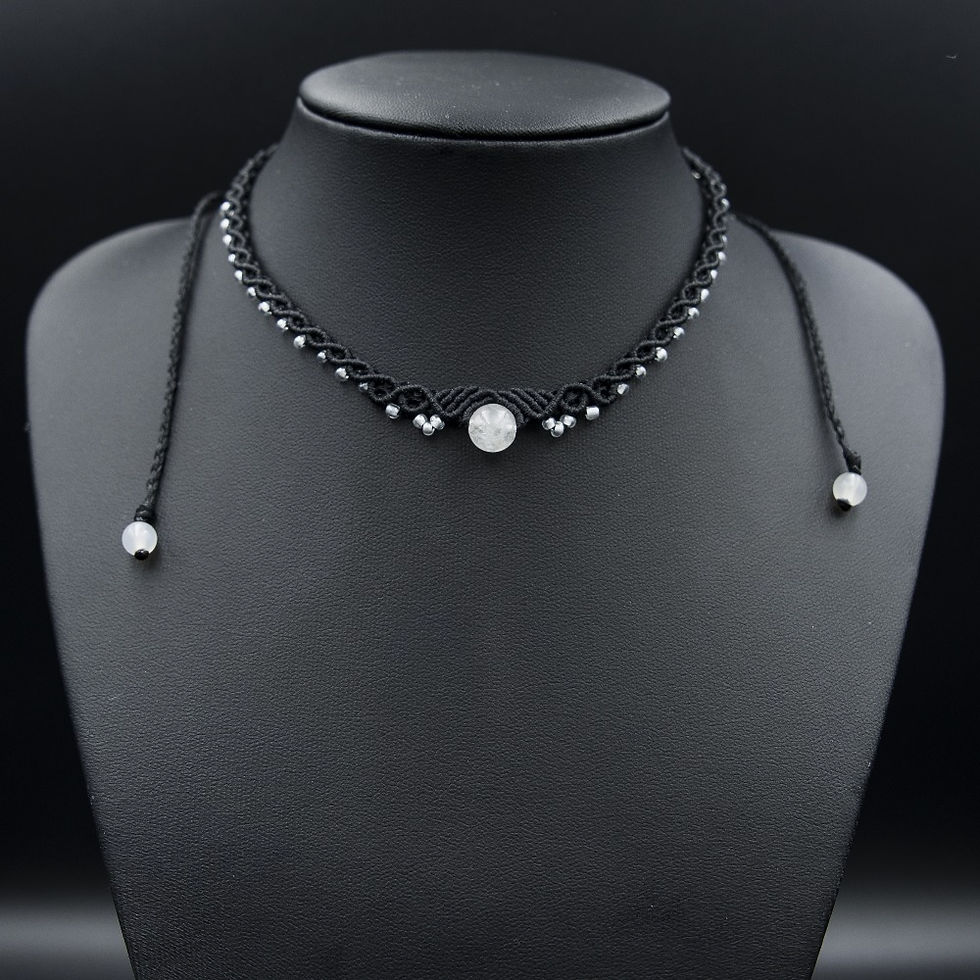 Thumbnail: BLACK AND BEIGE CHOKER WITH WHITE AND ROSE QUARTZ