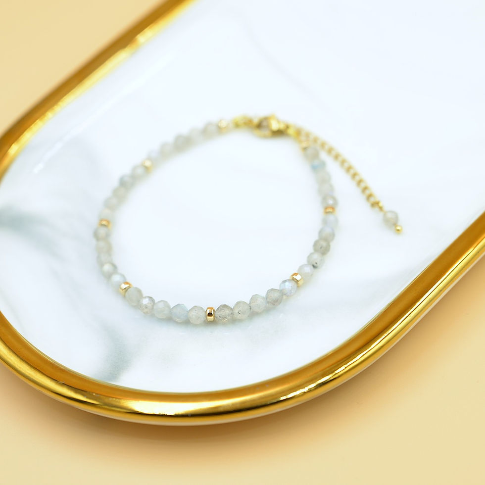 Thumbnail: Χειροποίητο βραχιόλι με λαμπραντορίτη και ατσάλινα στοιχεία.