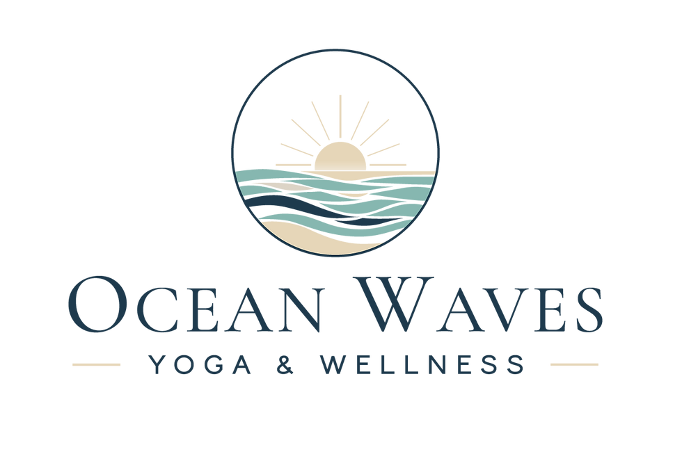 Ocean Waves Yoga & Wellness logo with sun and sea