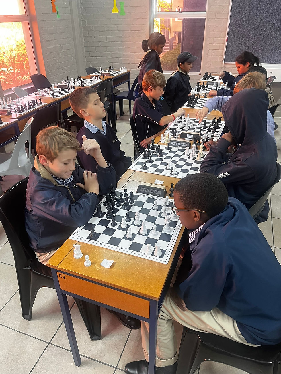 Close-up view of a chess tournament setting