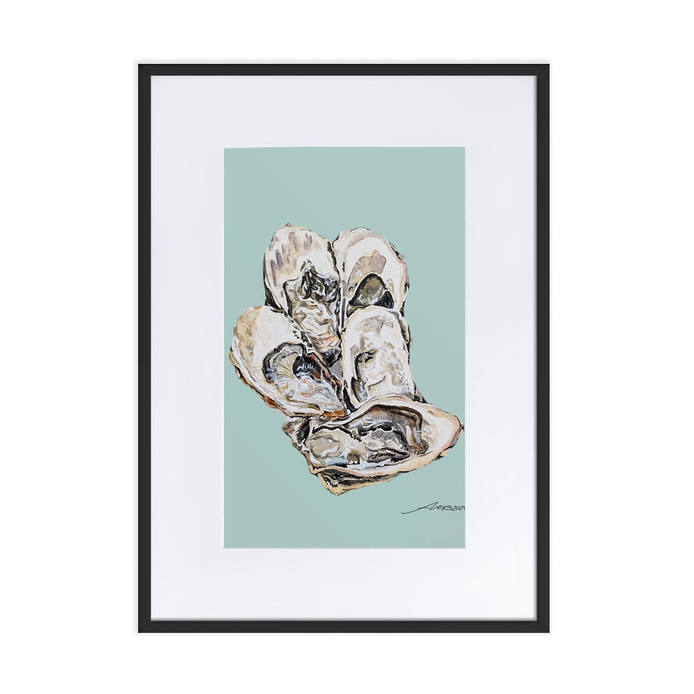 Thumbnail: "Oesterzusjes" - Oysters Watercolor Print (on pale tourqouise)