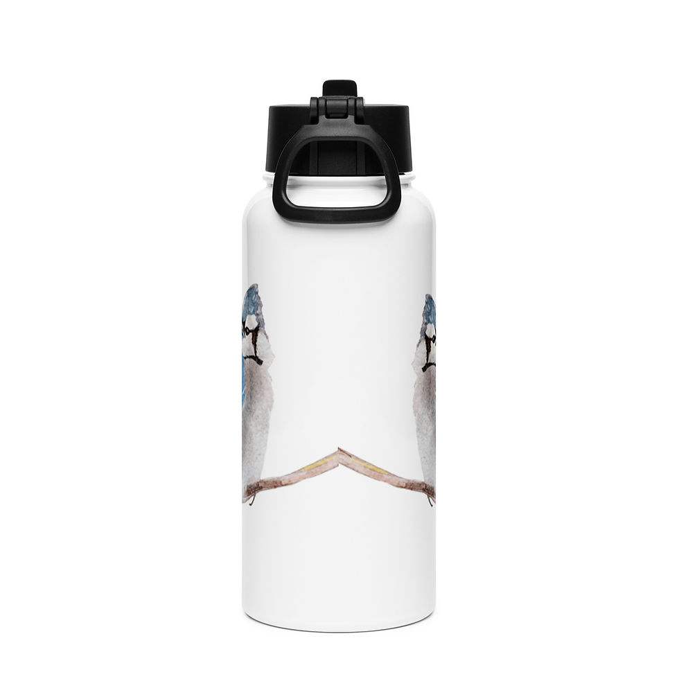 Thumbnail: "Blue Jay" Watercolor - Stainless steel water bottle with a straw lid