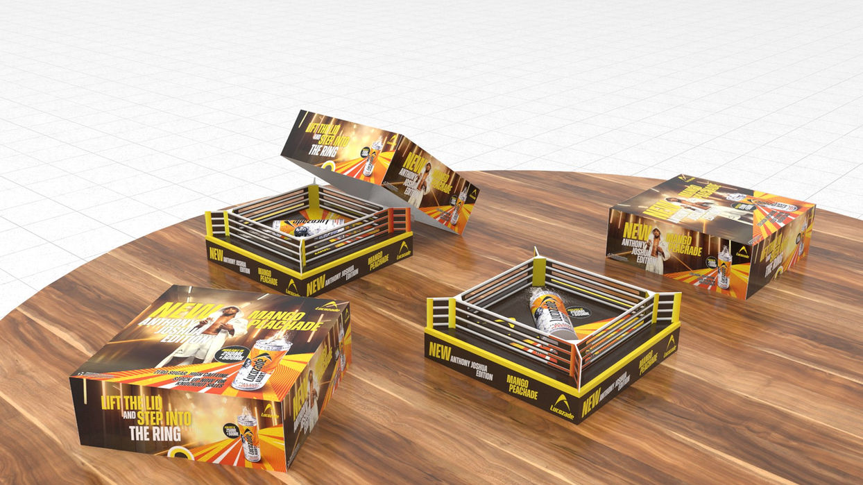 Lucozade Alert AJ Buyers Boxes Ring promotional packaging