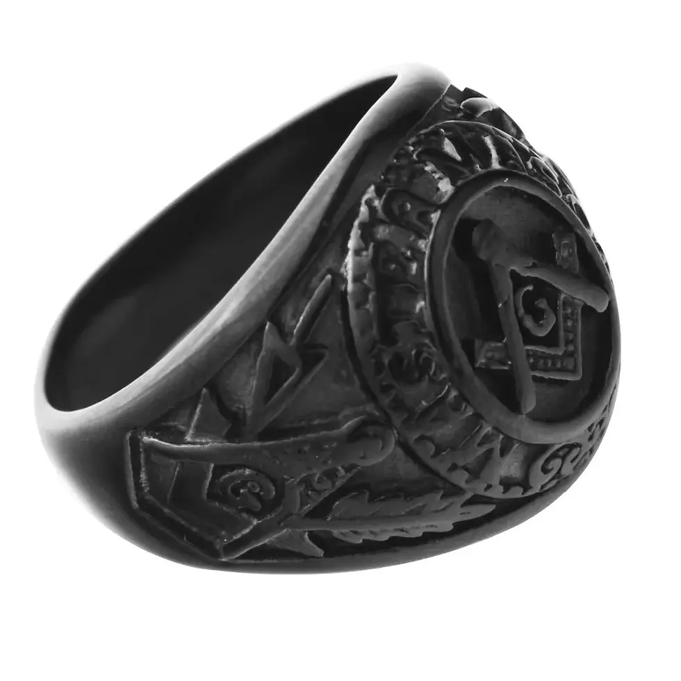 Thumbnail: Master Mason Freemason Men's Black Free Mason Stainless Steel Masonic Ring