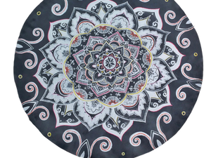 Intricate black and white mandala design.
