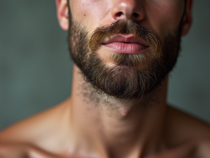 Man with a well-groomed beard applying Crown Care Scalp & Haircare Therapy Oil to soothe sensitive skin.