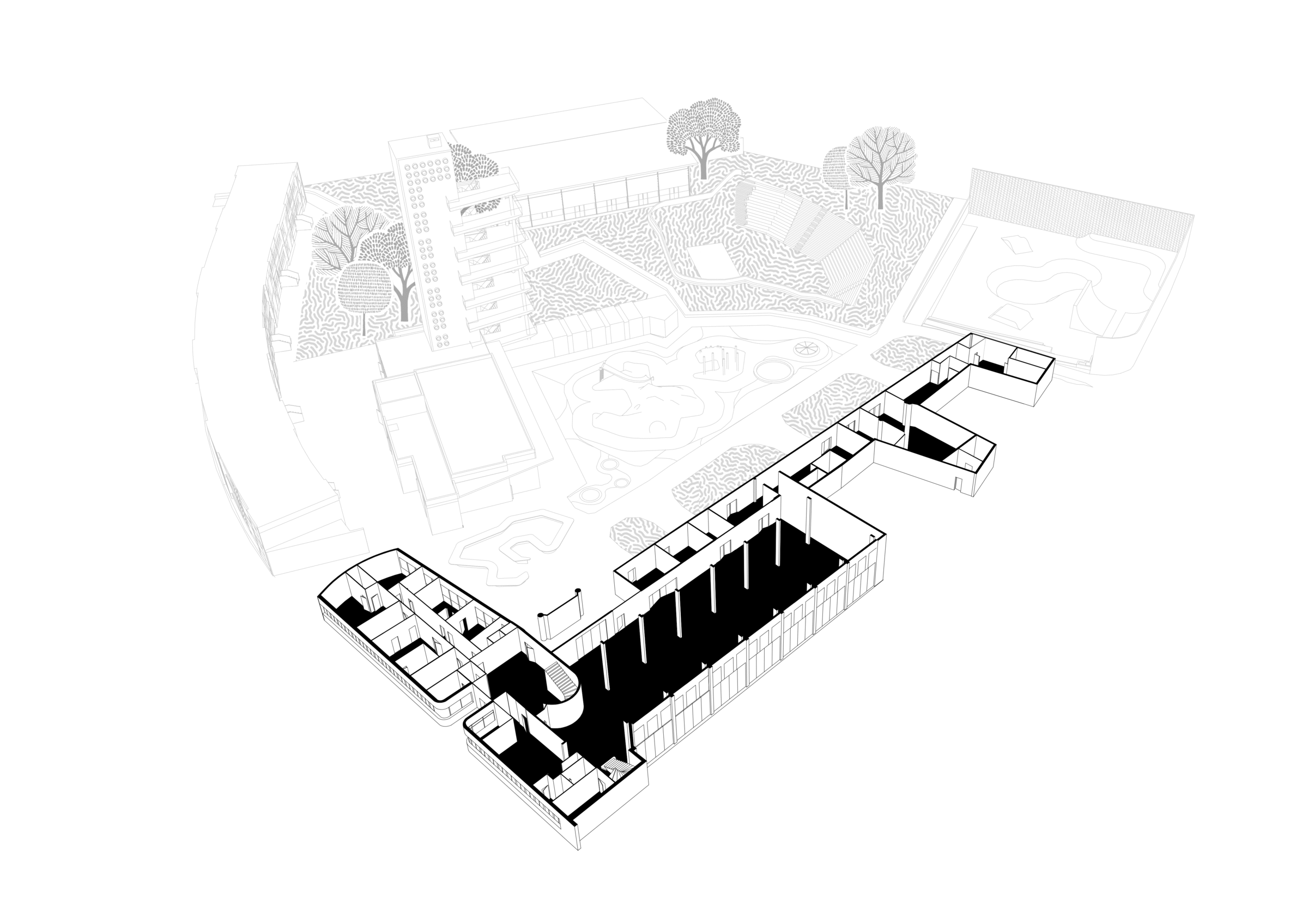 axonométrie structurelle barre principale caserne de la benauge bordeaux