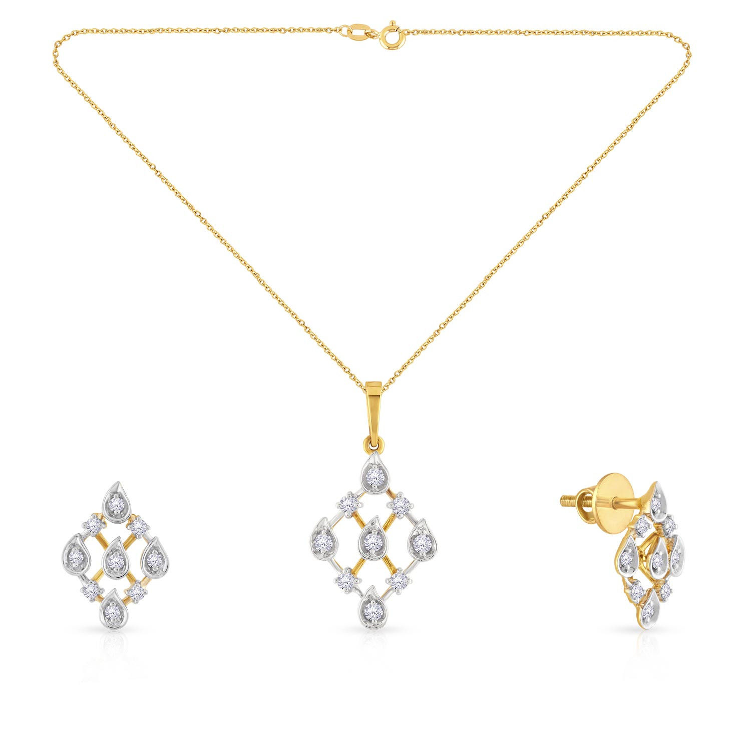Elite Fancy Net 18 Karat Yellow Gold Mine Diamond Pendant Set PSCMNGNPN0040
