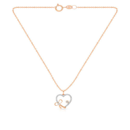 Thumbnail: Deluxe Heart Ribbon 18 Karat Rose Gold Mine Diamond Pendant MN1VL21PN002