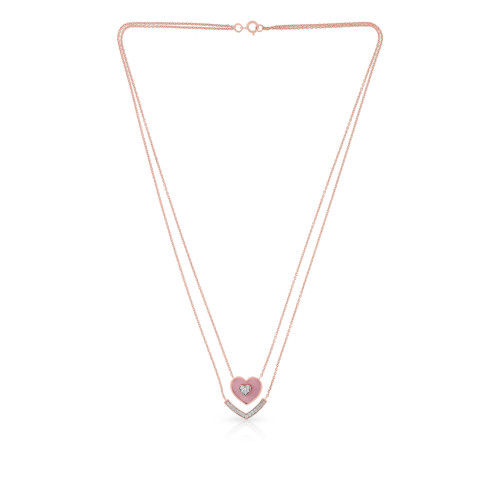 Thumbnail: Exclusive V-style Heart 18 Karat Rose Gold Diamond Necklace MGNHTH008NK1