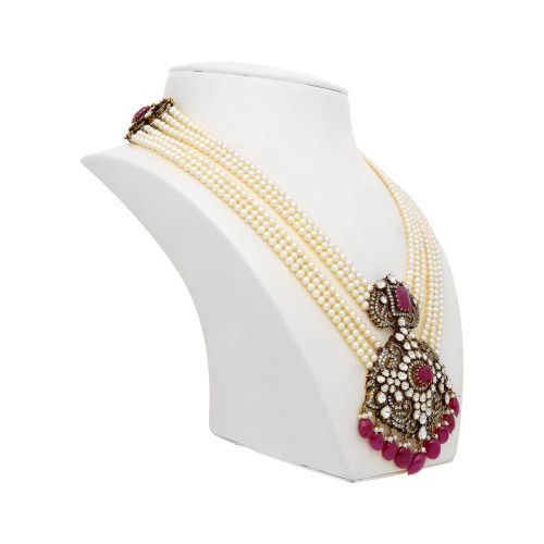 Thumbnail: Dynasty 22 Karat Yellow Gold Gemstone Uncut Diamond Necklace Set NSEVZJOQ0